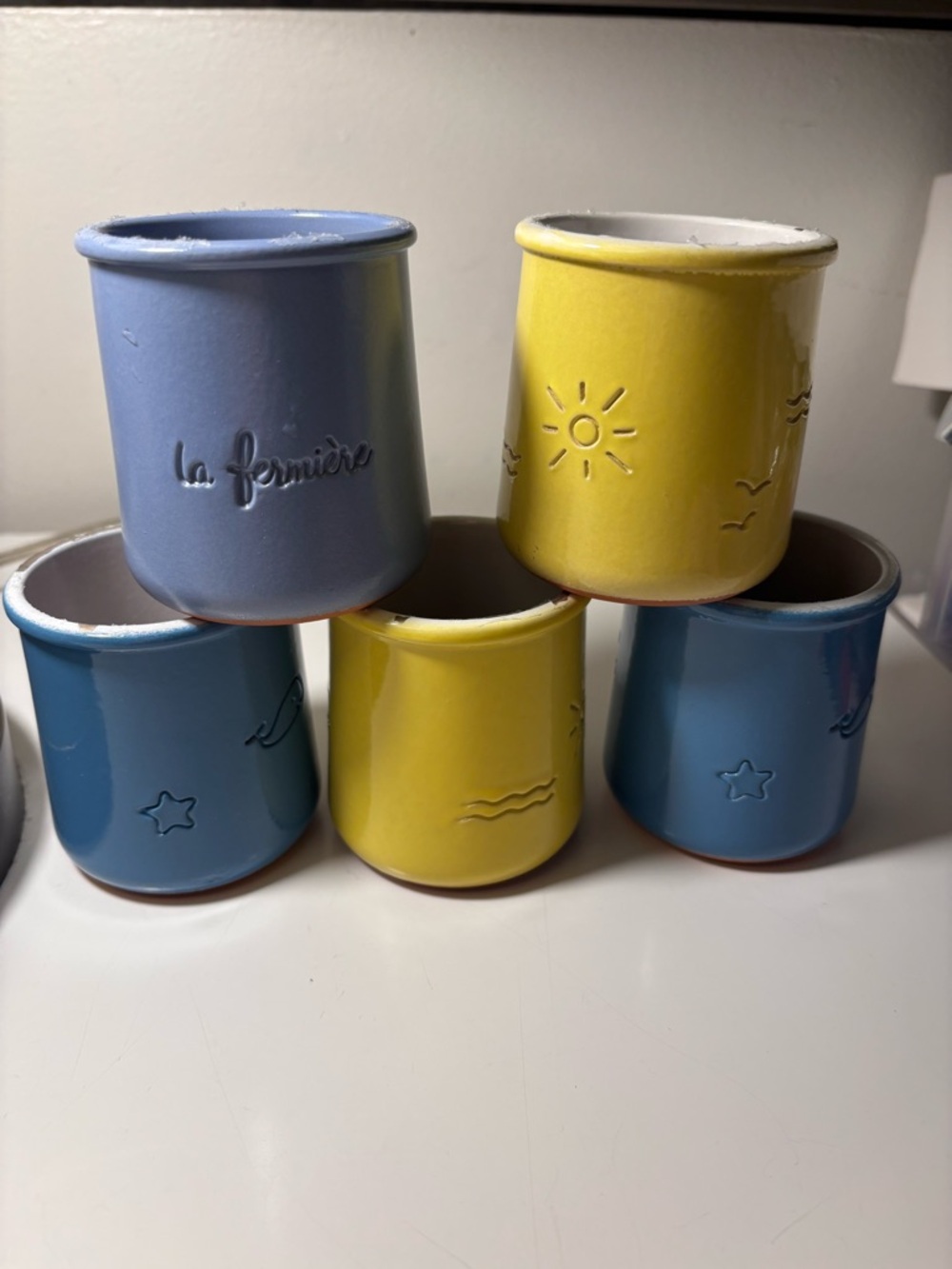 La Fermière Limited Edition Yellow and Blue Ceramic Cups - Set of 5